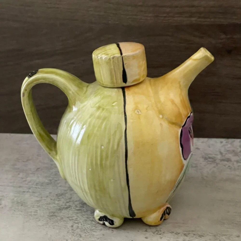Posey Bacopoulos Studio Art Pottery Whimsical Hand Painted Teapot Creamer Set